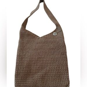 THE SAK Beige Crochet Shoulder Sling Bag Medium Textile